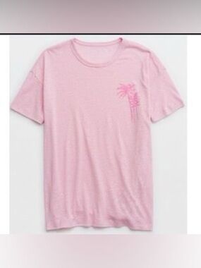 Aerie Linen Blend Palm Tree Print Pink Size XL